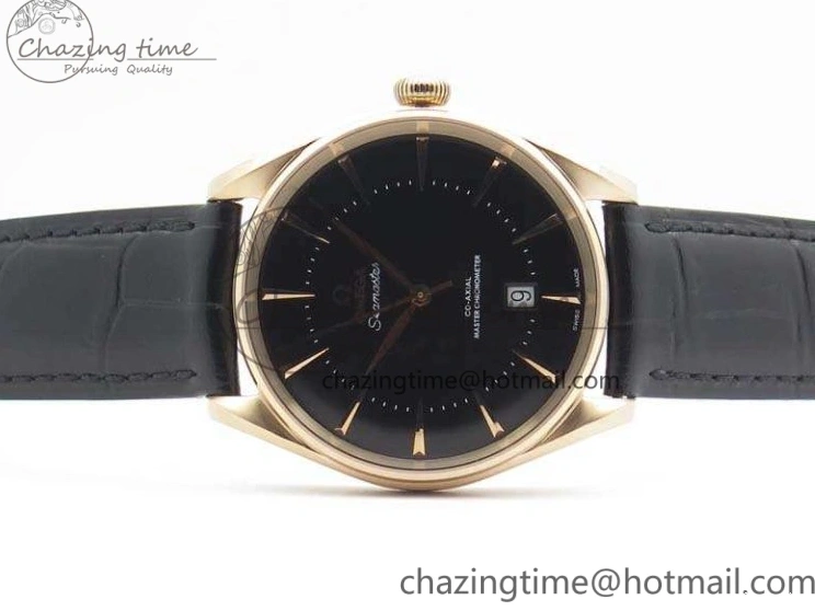 0509 Sophisticated Seamaster Edizione Venezia RG Best Edition Black Dial On Leather Strap A 8125